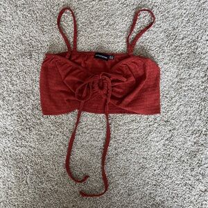 PrettyLittleThing Red Textured Crop Top